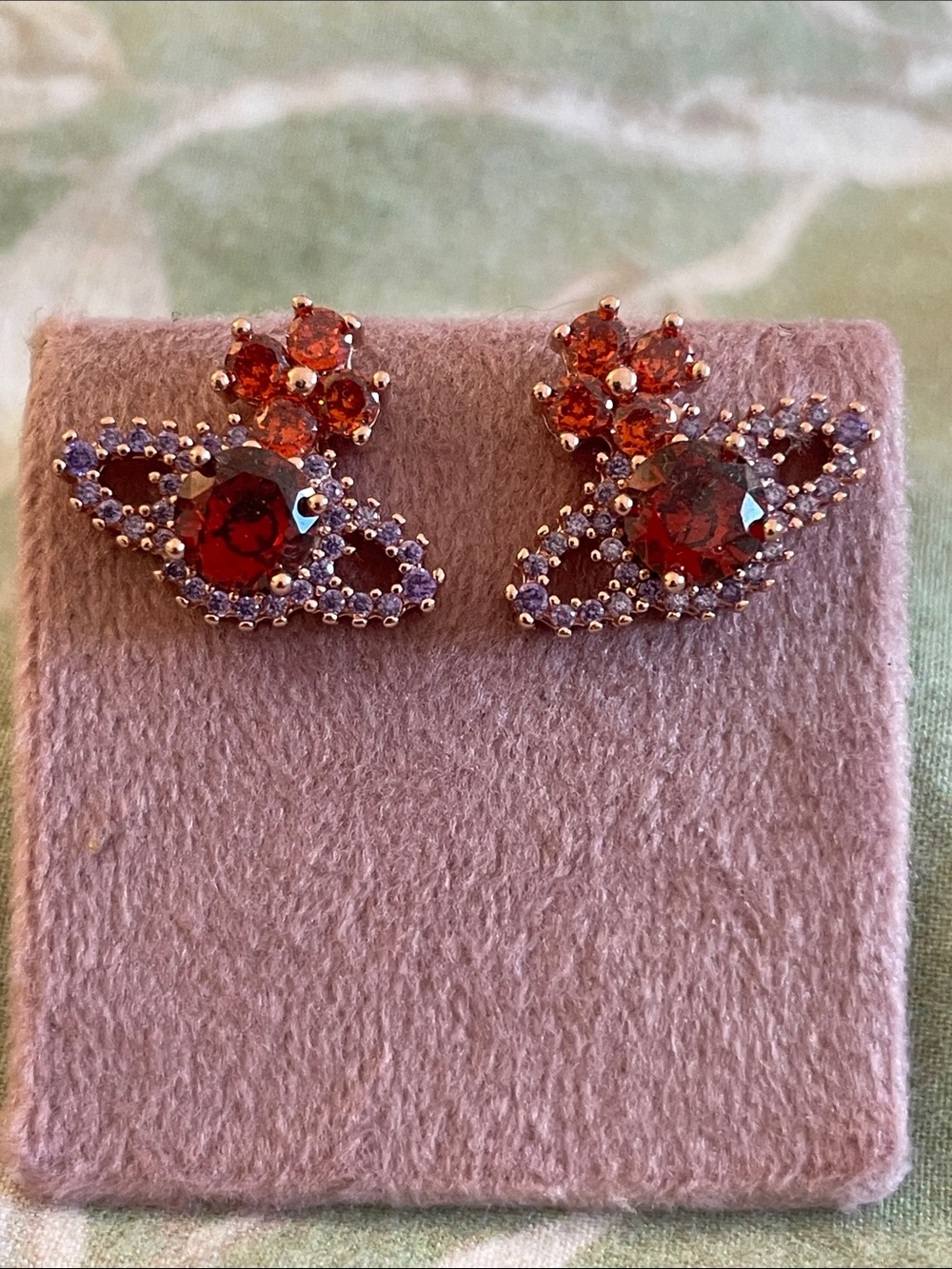 VIVIENNE Red & Purple Crystal Cluster Stud Earrings - Women Jewelry
